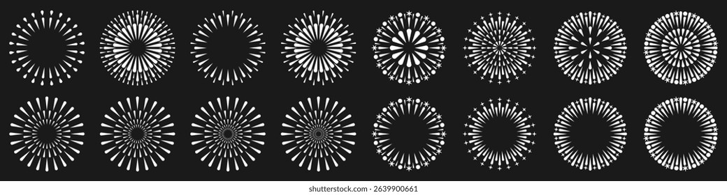 Set of creative fireworks explosion design vectors, ornament fireworks colorful design vector.