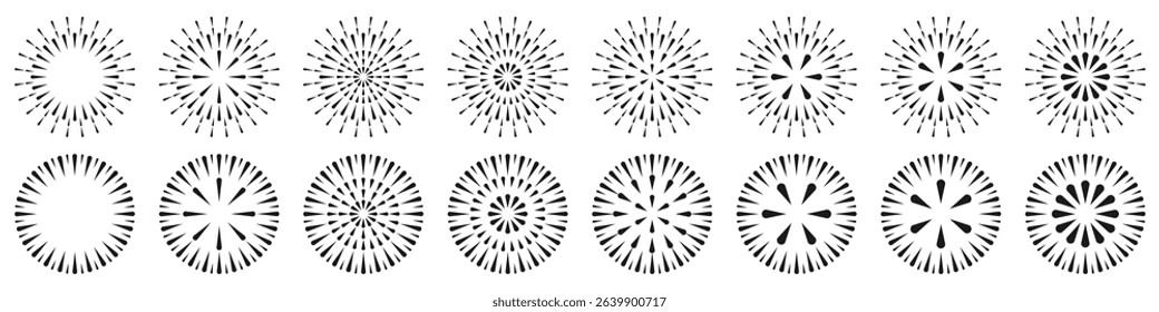 Set of creative fireworks explosion design vectors, ornament fireworks colorful design vector.