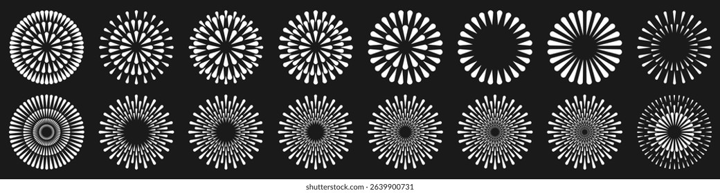 Set of creative fireworks explosion design vectors, ornament fireworks colorful design vector.