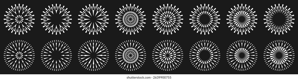 Set of creative fireworks explosion design vectors, ornament fireworks colorful design vector.