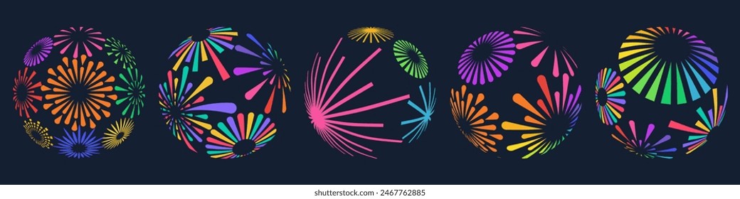 Set of creative fireworks explosion logo design vector, round fireworks colorful design vector.