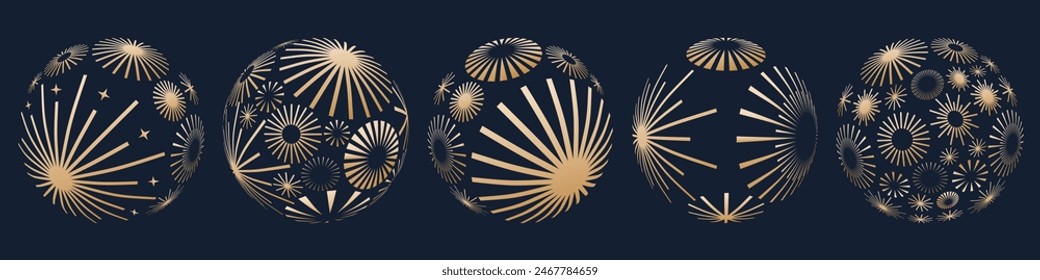 Set of creative fireworks explosion logo design vector, round fireworks golden design vector.