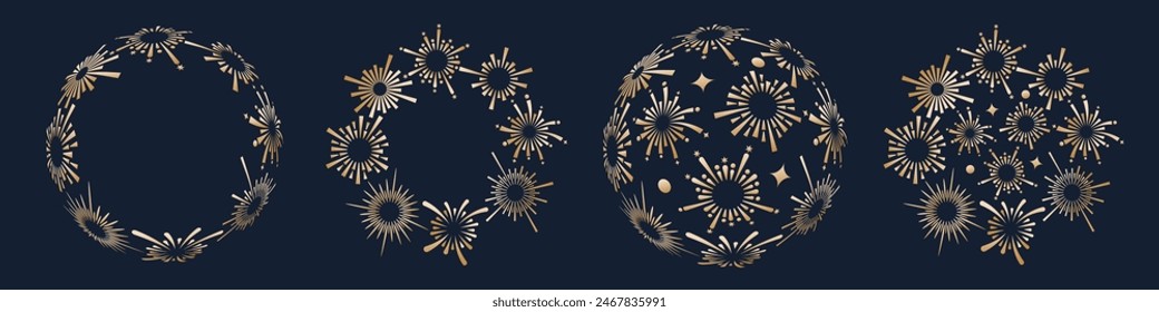 Set von kreativen Feuerwerk Explosion Logo Design Vektorgrafik, runde Feuerwerk Golden Design Vektorgrafik.