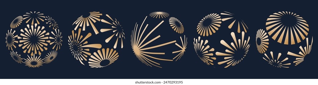 Set von kreativen Feuerwerk Explosion Logo Design Vektorgrafik, runde Feuerwerk Golden Design Vektorgrafik.