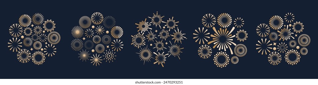 Set of creative fireworks explosion logo design vector, round fireworks golden design vector.