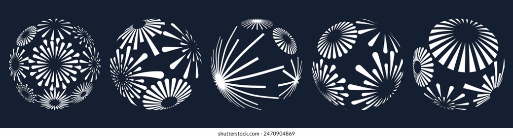 Set of creative fireworks explosion logo design vector, round fireworks white color design vector.