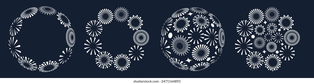 Set of creative fireworks explosion logo design vector, round fireworks white color design vector.