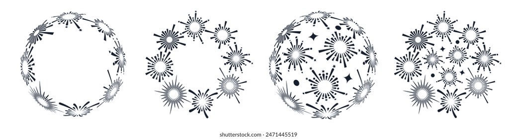 Set of creative fireworks explosion logo design vector, round fireworks black color design vector.