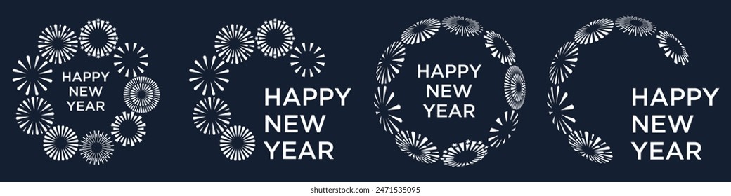 Set of creative fireworks explosion logo design vector, round fireworks white color design vector.