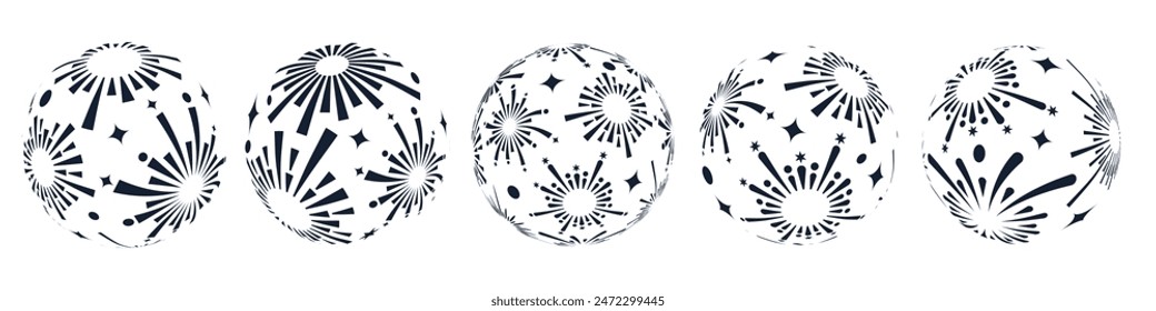 Set of creative fireworks explosion logo design vector, round fireworks black color design vector.