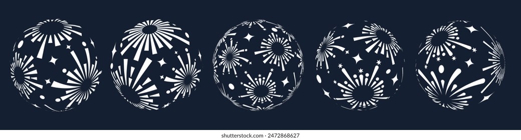 Set of creative fireworks explosion logo design vector, round fireworks white color design vector.