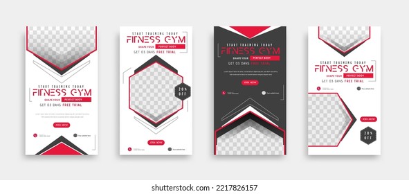 Set Creative Fitness sosial media post and story banner template easy use vector.