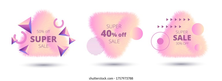 set of creative fluffy icons with geometric shapes on a white background