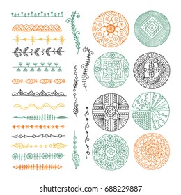 A set of creative frames in the style of Boho. Feathers, arrows and floral elements with space for your text on background.