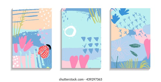 Set of creative freehand cards. Vector isolated textures. For wedding, anniversary, birthday, Valentine's day, party. Template for poster, card, invitation, placard, brochure, flyer. 