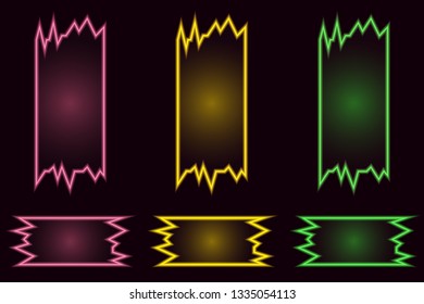 Set of creative geometric bright neon vector banners on black background. Template for titles, banner, cover, header. Vector elements 
