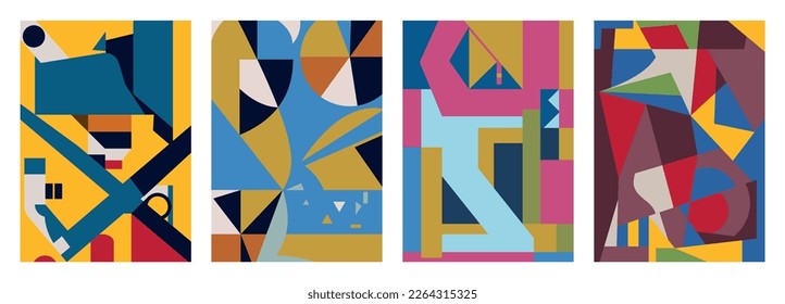 Set of creative geometric cards. Abstract geometry grid patterns