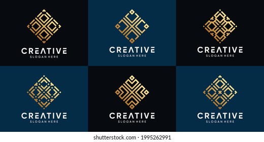 Set of creative geometric logo design for business company with line art style