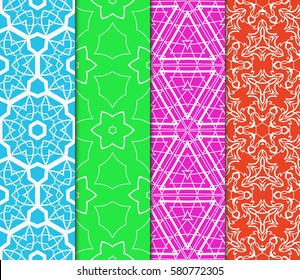 set of creative geometric ornament on color background. Seamless vector illustration. For modern interiors design, wallpaper, textile industry