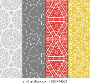 set of creative geometric ornament on color background. Seamless vector illustration. For modern interiors design, wallpaper, textile industry