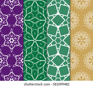 set of creative geometric ornament on color background. Seamless vector illustration. For modern interiors design, wallpaper, textile industry
