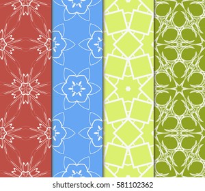 set of creative geometric ornament on color background. Seamless vector illustration. For modern interiors design, wallpaper, textile industry