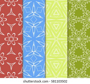 set of creative geometric ornament on color background. Seamless vector illustration. For modern interiors design, wallpaper, textile industry
