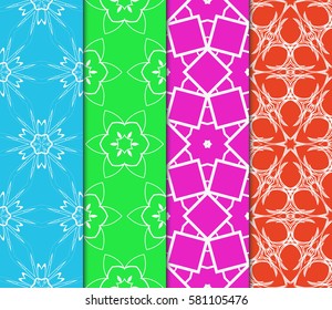 set of creative geometric ornament on color background. Seamless vector illustration. For modern interiors design, wallpaper, textile industry