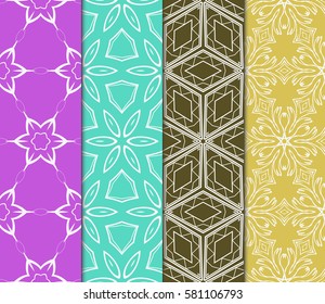 set of creative geometric ornament on color background. Seamless vector illustration. For modern interiors design, wallpaper, textile industry