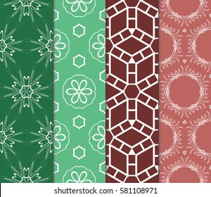 set of creative geometric ornament on color background. Seamless vector illustration. For modern interiors design, wallpaper, textile industry