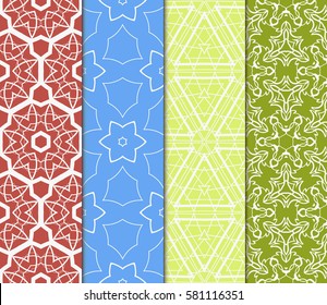 set of creative geometric ornament on color background. Seamless vector illustration. For modern interiors design, wallpaper, textile industry