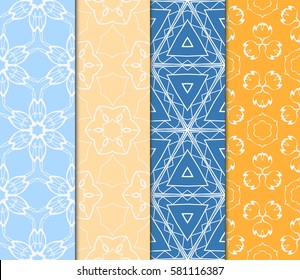 set of creative geometric ornament on color background. Seamless vector illustration. For modern interiors design, wallpaper, textile industry