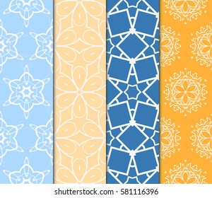 set of creative geometric ornament on color background. Seamless vector illustration. For modern interiors design, wallpaper, textile industry