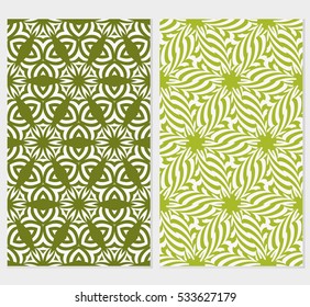 set of Creative geometric pattern. psychedelic Seamless vector illustration. green color. For wallpaper, invitation