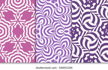 set of Creative geometric pattern. psychedelic Seamless vector illustration. pink, purple color. For wallpaper, invitation