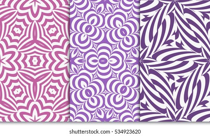 set of Creative geometric pattern. psychedelic Seamless vector illustration. pink, purple color. For wallpaper, invitation