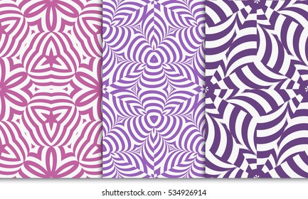 set of Creative geometric pattern. psychedelic Seamless vector illustration. pink, purple color. For wallpaper, invitation