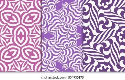 set of Creative geometric pattern. psychedelic Seamless vector illustration. pink, purple color. For wallpaper, invitation
