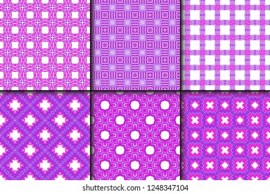 Set Of Creative Geometric Pattern. Seamless Vector Illustration. Pink, Purple Color. For Wallpaper, Invitation.