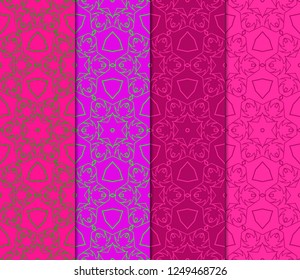 Set Of Creative Geometric Pattern. Seamless Vector Illustration. Pink, Purple Color. For Wallpaper, Invitation.