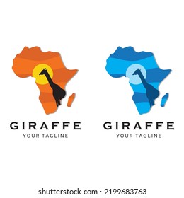 set of creative giraffe logo on a map africa with slogan template