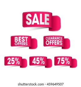 Conjunto de Cintas de Venta y Descuentos Glosy creativas en fondo blanco, también se puede usar como diseño de etiquetas, etiquetas o etiquetas.