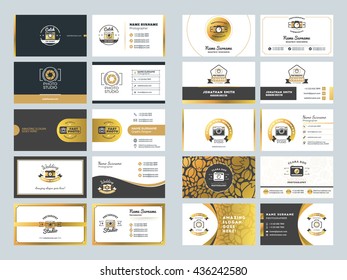 Set of creative golden business card design templates. Vector Illustration. Stationery Design. Gold and Black Colors