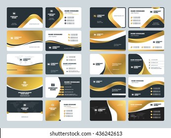 Set of creative golden business card design templates. Vector Illustration. Stationery Design. Gold and Black Colors