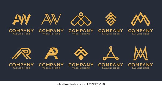 set of creative golden letter monogram logo.
