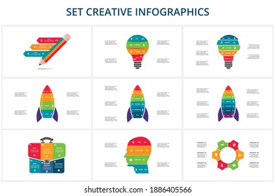 Set creative of graph, diagram with steps, options, parts or processes. Vector business template for presentation