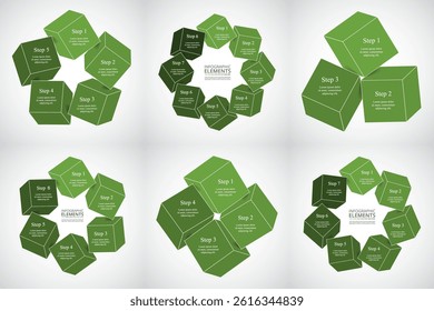 Set of creative green infographic templates with 3, 4, 5, 6, 7 and 8 options, parts or processes.