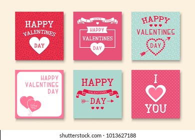 Set of creative greeting cards. Happy valentines day backgrounds. 