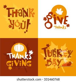 Set of creative greeting cards for Happy Thanksgiving Day celebration.