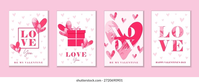 Set of creative greeting cards "Love and be my Valentine" for Valentine's Day 2026. Heart shape and Valentine's Day gift boxes for Valentine's Day covers or wedding invitations
